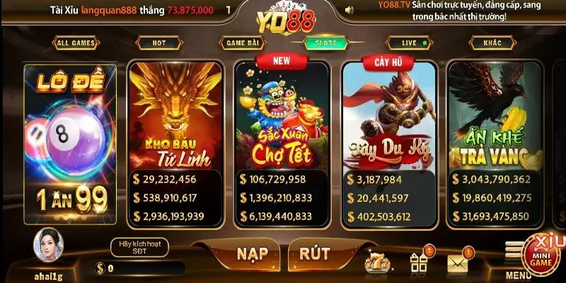 Một số thể loại game đang có mặt tại cổng game Yo88