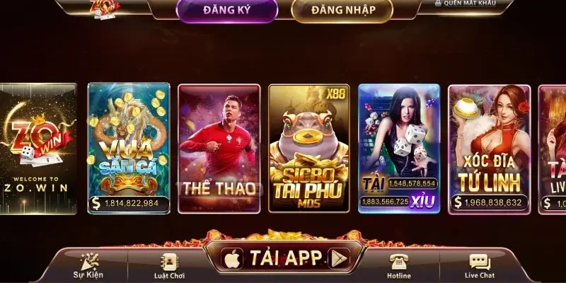 Các tựa game mà bạn sẽ bắt gặp khi đã vào giao diện của Zowin